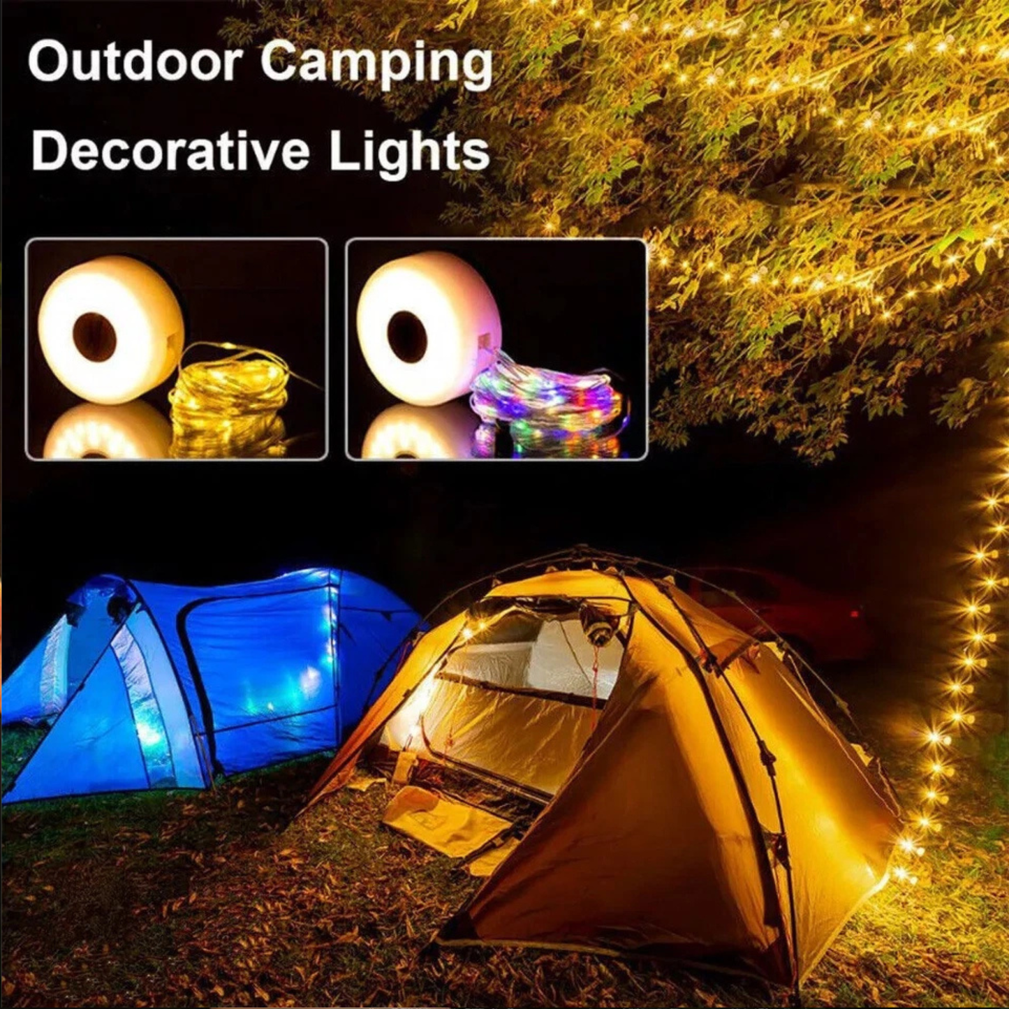 10M Portable Camping String Lights | Retractable USB Rechargeable Waterproof Lamps