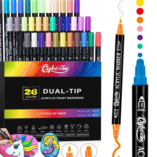 26 Pack Acrylic Paint Pens for Rock Painting, Wood, Ceramic, Fabric, Metal & Canvas