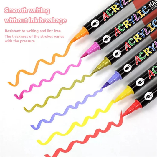 24 Colors Dual Tip Acrylic Paint Marker Pens | Fine Liner & Brush Tips for Art, Crafts, DIY & Gift