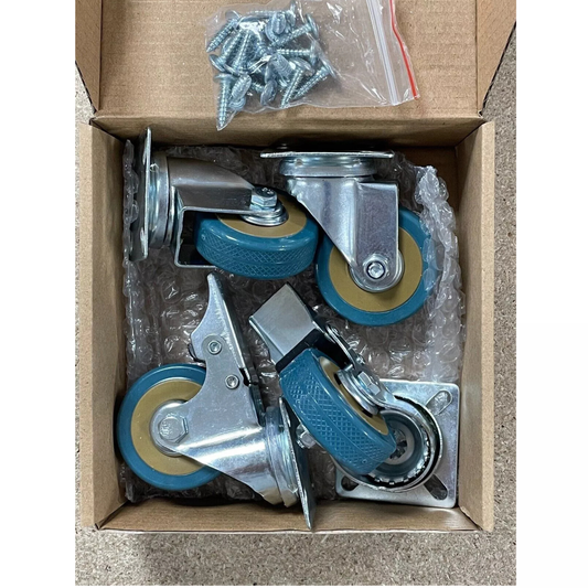 Heavy Duty 50mm Rubber Swivel Castor Wheels with Brake – 4 Pack Furniture & Trolley Casters