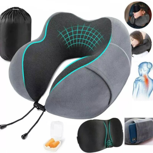 Memory Foam U-Shaped Travel Pillow with Neck Support – Soft Head Rest for Plane & Car