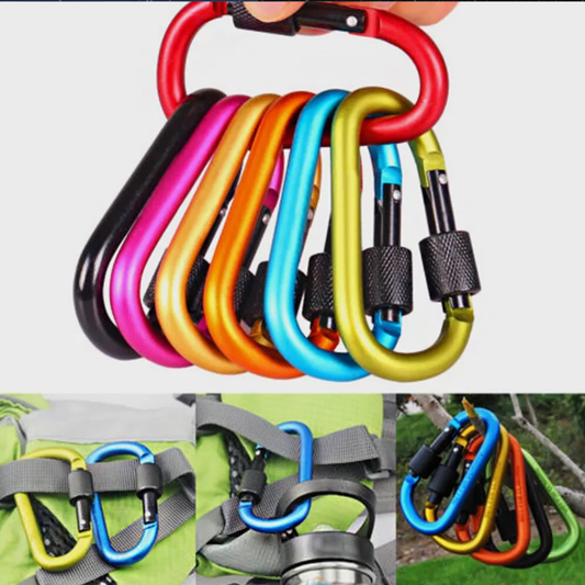 6-Pack Heavy Duty Carabiner Clip with Screw Lock – D-Ring Outdoor Hook (50KG Capacity)