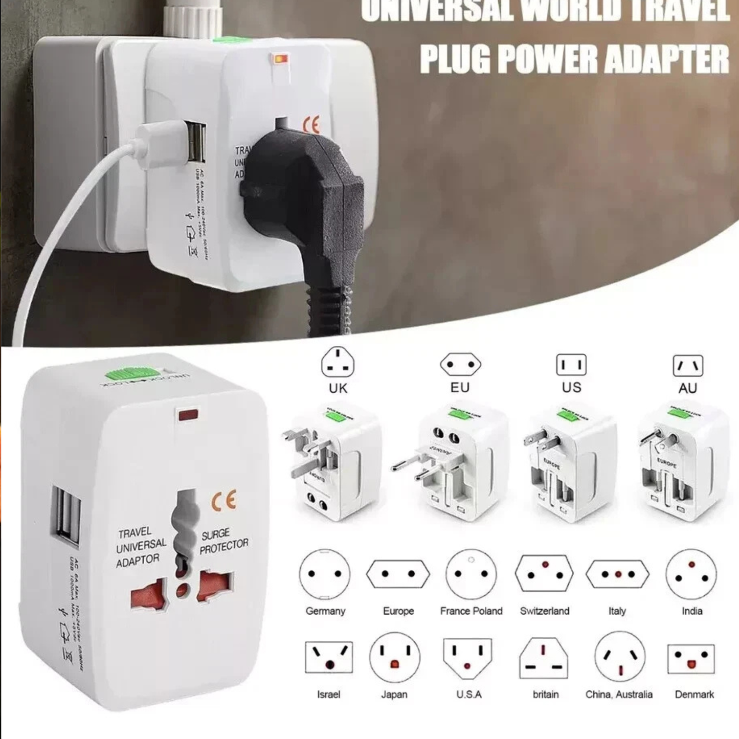 Universal Travel Power Adapter Converter | US, UK, EU & AU Plug