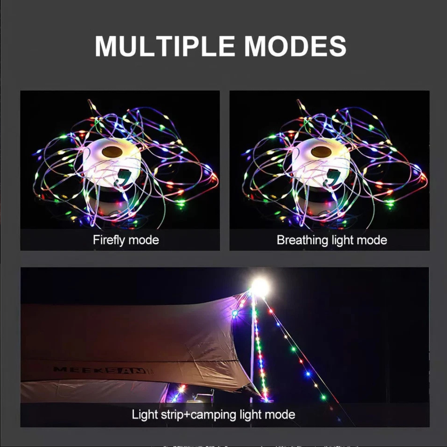 10M Portable Camping String Lights | Retractable USB Rechargeable Waterproof Lamps
