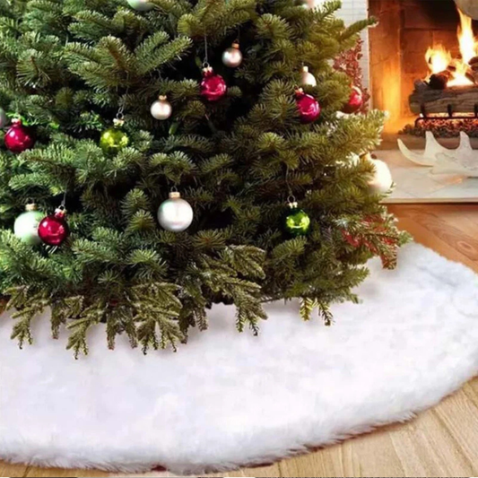 78cm White Faux Fur Christmas Tree Skirt | Luxury Snow Effect Holiday Décor
