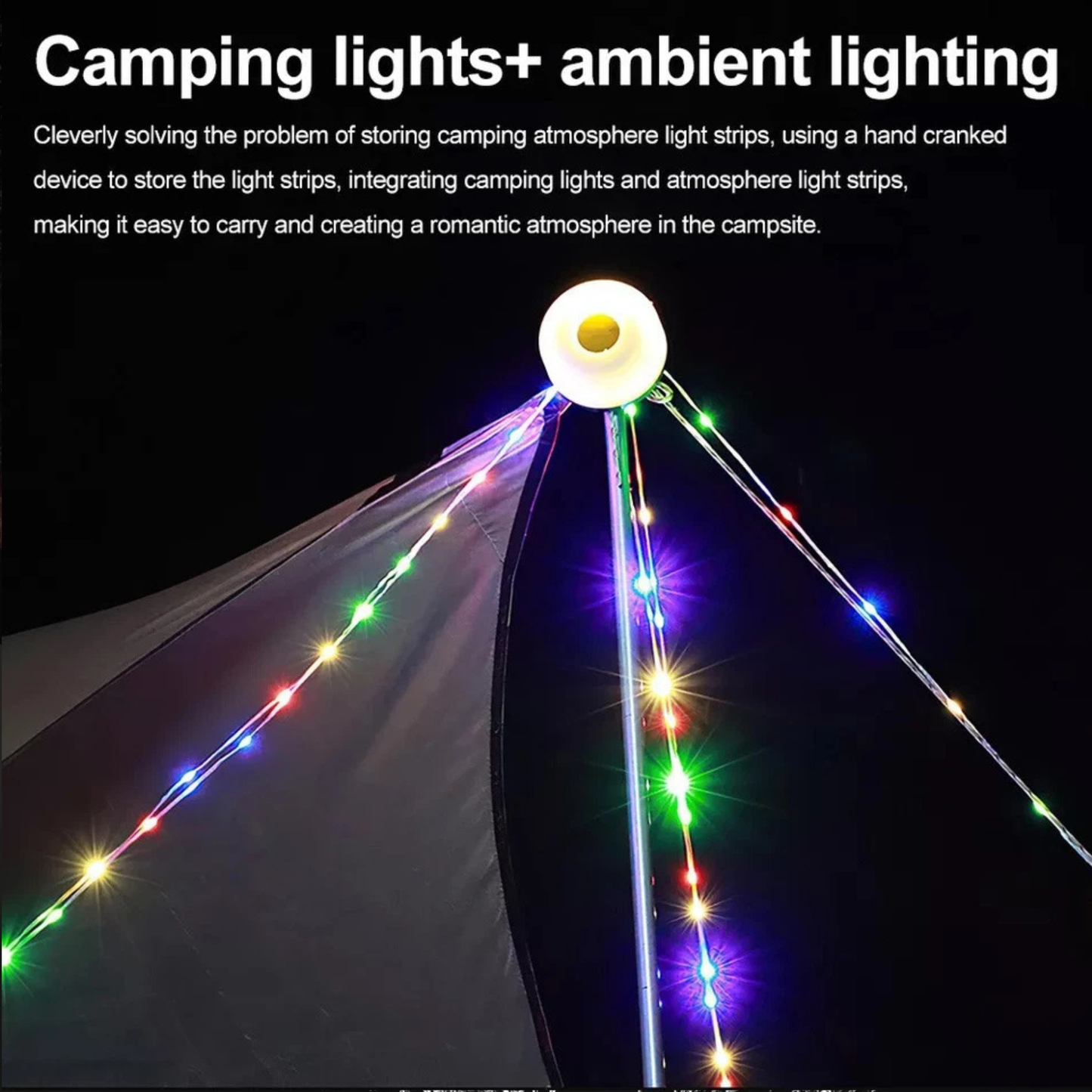 10M Portable Camping String Lights | Retractable USB Rechargeable Waterproof Lamps