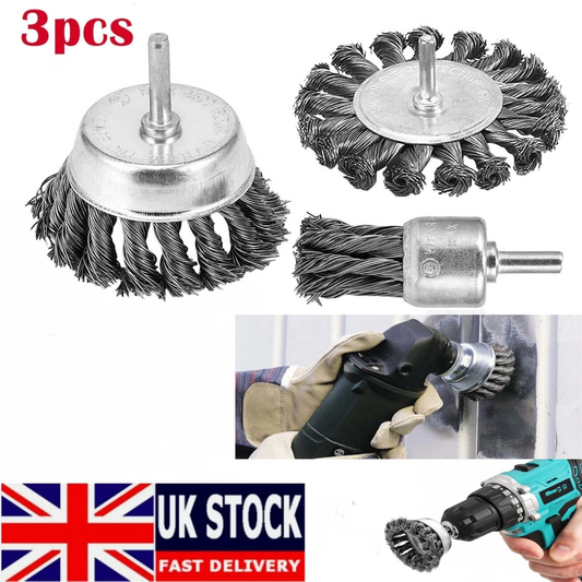 3-Pack Rotary Steel Wire Brush Drill Attachment – Cup Wheel Rust, Paint & Corrosion Removal