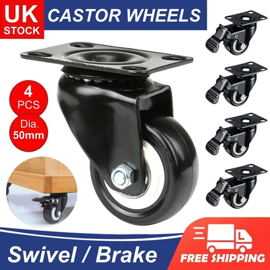 4 Heavy Duty Rubber Caster Wheels Swivel Castors – Furniture & Trolley Replacement