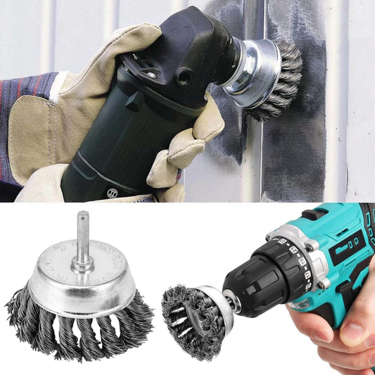 3-Pack Rotary Steel Wire Brush Drill Attachment – Cup Wheel Rust, Paint & Corrosion Removal