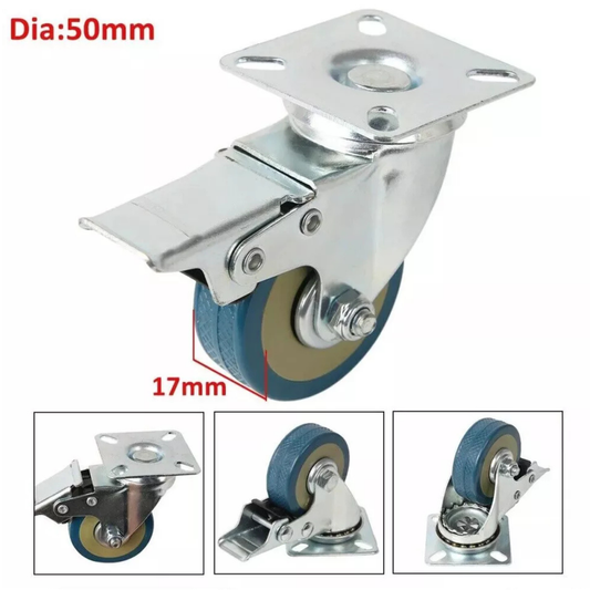 Heavy Duty 50mm Rubber Swivel Castor Wheels with Brake – 4 Pack Furniture & Trolley Casters