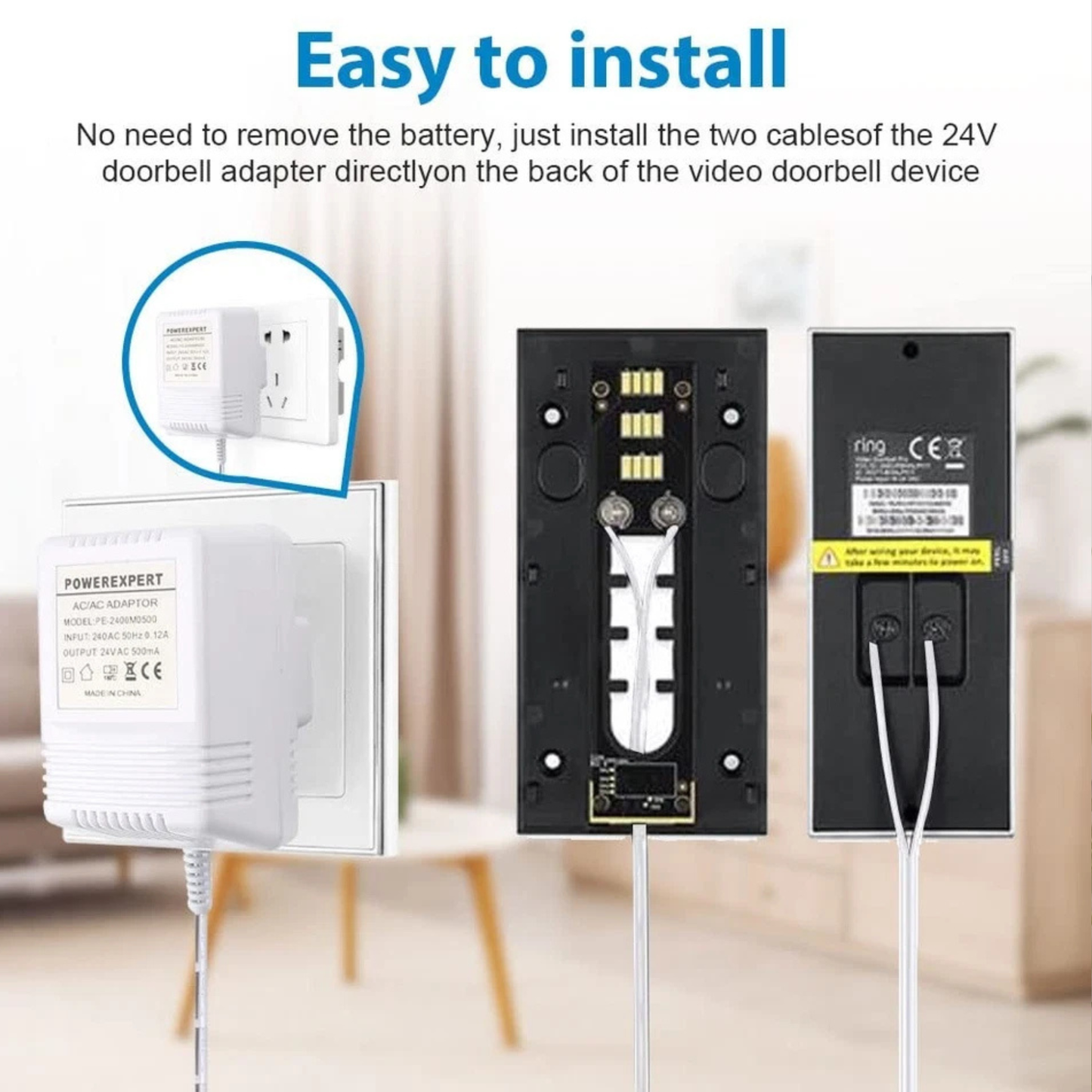 24V 500mA AC Doorbell Transformer Power Adapter – Compatible with Ring (UK)