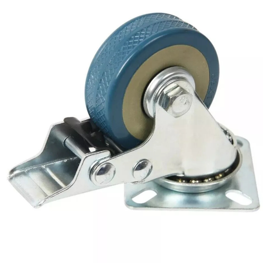 Heavy Duty 50mm Rubber Swivel Castor Wheels with Brake – 4 Pack Furniture & Trolley Casters