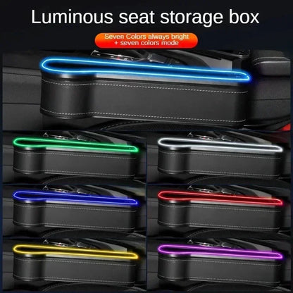 Car Seat Gap Storage Box Organizer LED Light 2 USB Charger Cup Phone Card Holder